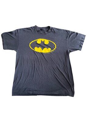 Vintage 1964 Batman Logo Black & Yellow Graphic Tee Shirt Large Cotton Blend Uni